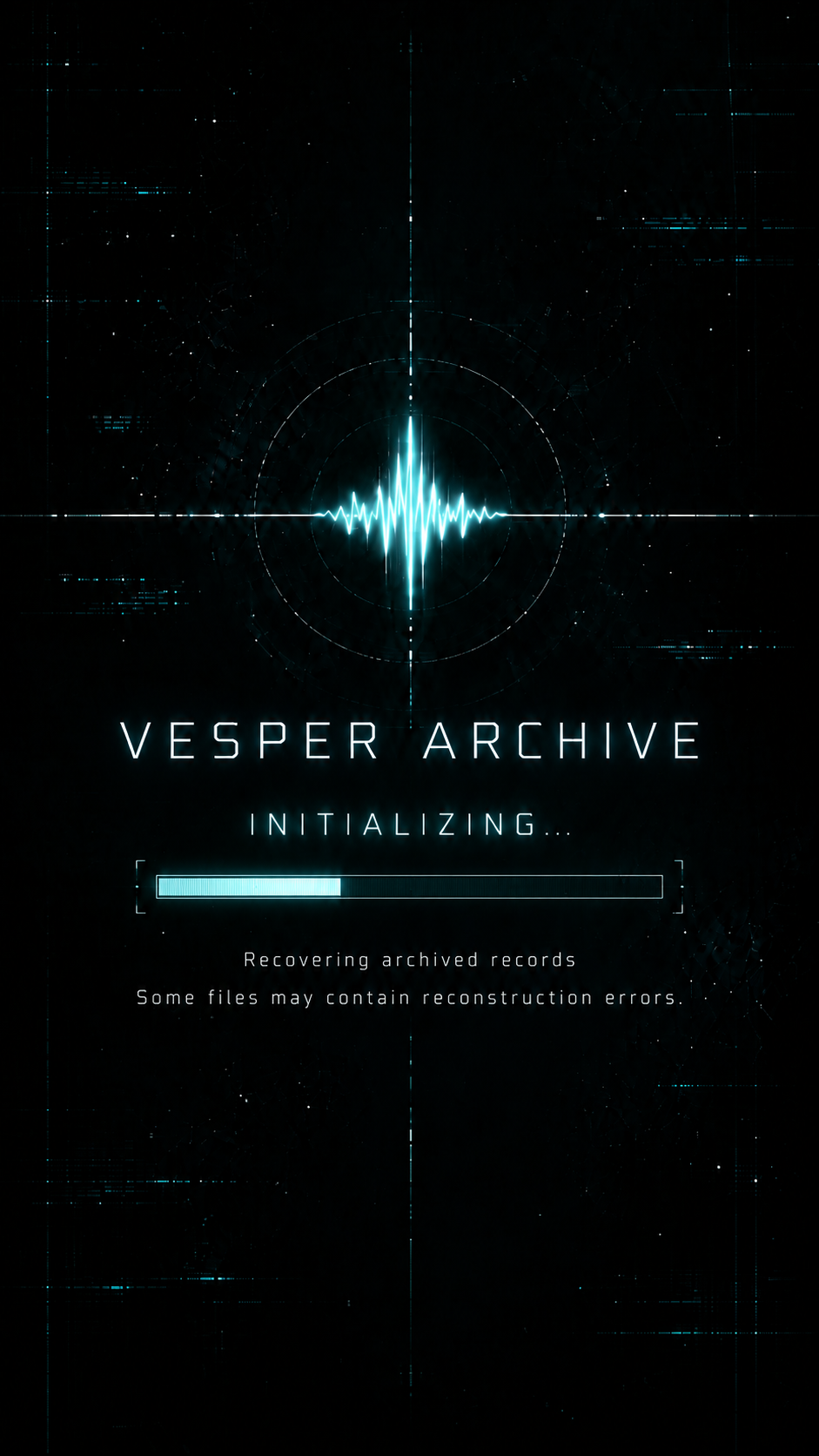 Archive initialization interface artwork with a cyan signal and an initialization message.